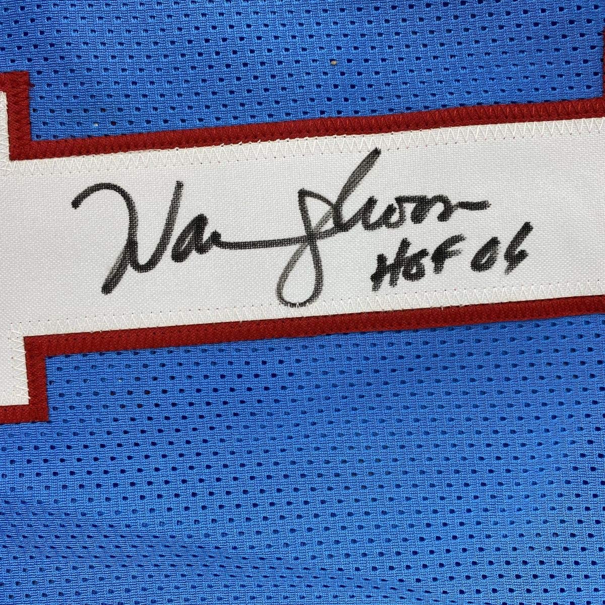 Camiseta de fútbol americano azul Houston del Salón de la Fama 06 de Warren Moon, autografiada y firmada por JSA COA