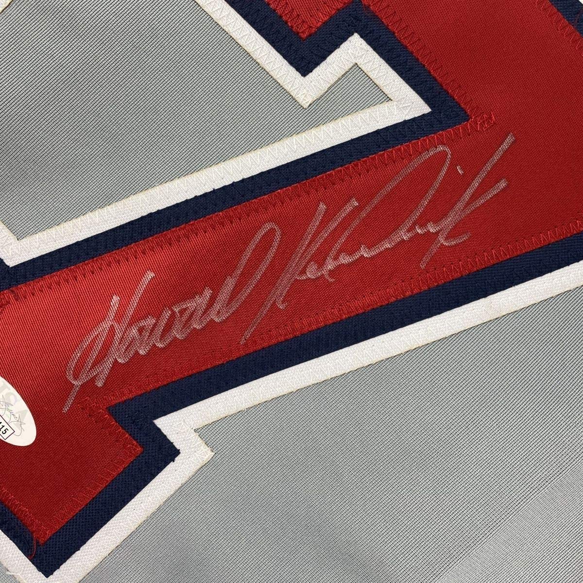 Camiseta de béisbol enmarcada, autografiada y firmada de Howie Kendrick, 35 x 39, color gris Washington, JSA COA