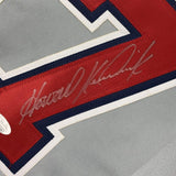 Camiseta de béisbol enmarcada, autografiada y firmada de Howie Kendrick, 35 x 39, color gris Washington, JSA COA