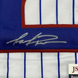 Framed Autographed/Signed Mark Prior 35x39 Chicago Pinstripe Baseball Jersey JSA COA