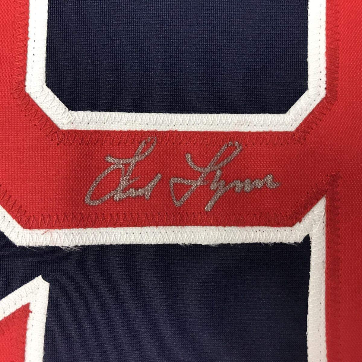 Framed Autographed/Signed Fred Lynn 35x39 Boston Blue Baseball Jersey JSA COA