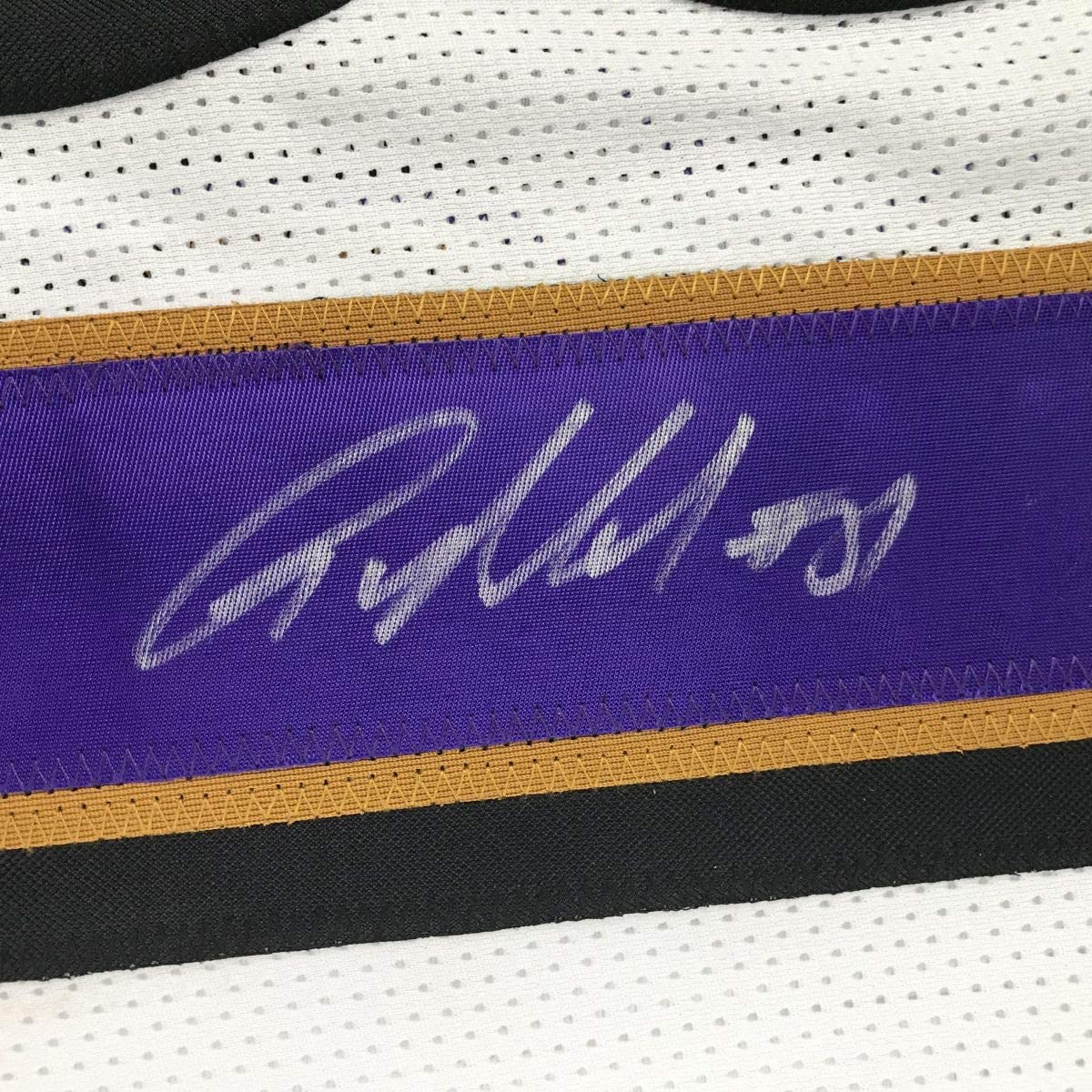 Camiseta de fútbol blanca de Baltimore de Anquan Boldin autografiada/firmada Beckett BAS COA
