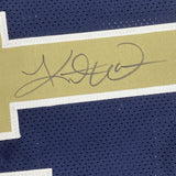 Camiseta de fútbol azul oscuro de San Luis, enmarcada, autografiada y firmada por Kurt Warner, 35 x 39, JSA COA
