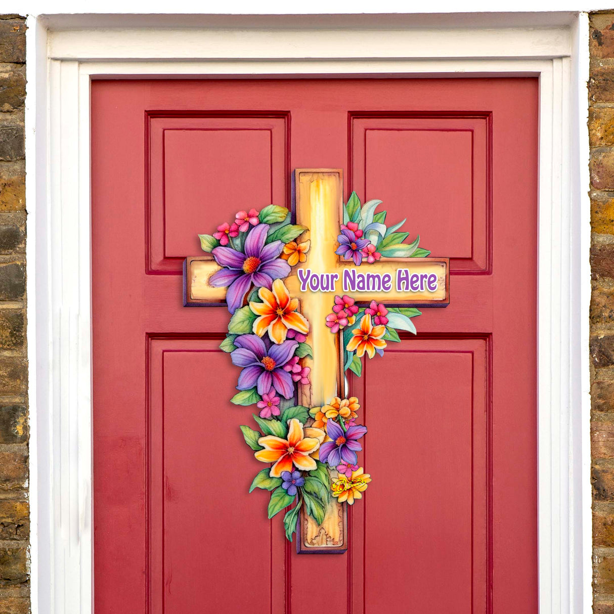 Personalized Garden Serenity Cross Holiday Door Decor by G. Debrekht - Easter Spring Decor - 8688168-2HC