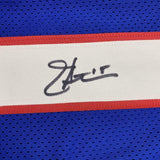 Autographed/Signed Jeff Hostetler New York Blue Football Jersey JSA COA