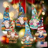 Adornos de madera Gnome Friends (juego de 6) de G. DeBrekht - Decoración navideña de Papá Noel y muñeco de nieve - 8611010-S6