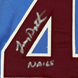 Camiseta de béisbol retro azul de Filadelfia de 35 x 39, enmarcada, autografiada y firmada por Lenny Dykstra Nails, JSA COA