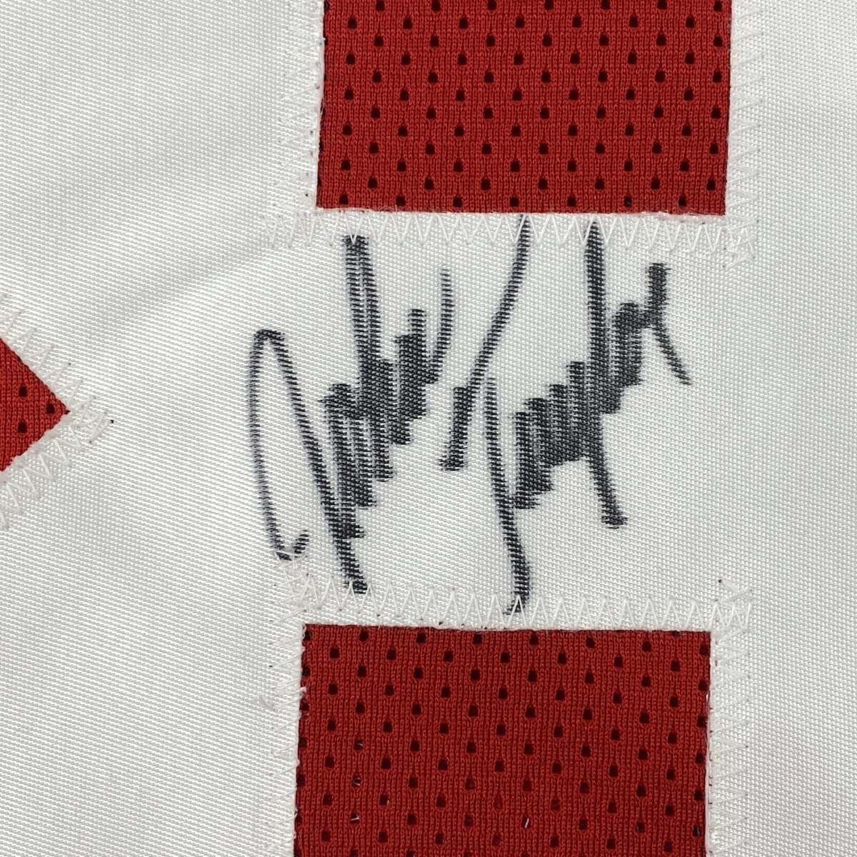 Camiseta de fútbol roja de San Francisco autografiada/firmada por John Taylor (JSA COA)