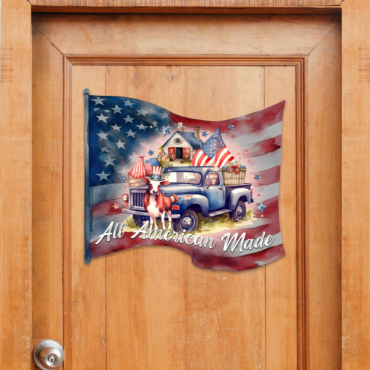 Front door welcome sign American Car flag United we stand All American Made Front porch Patriotic wreath Main entrance banner Red and White Welcome sign - Wooden front porch decor - 933109H