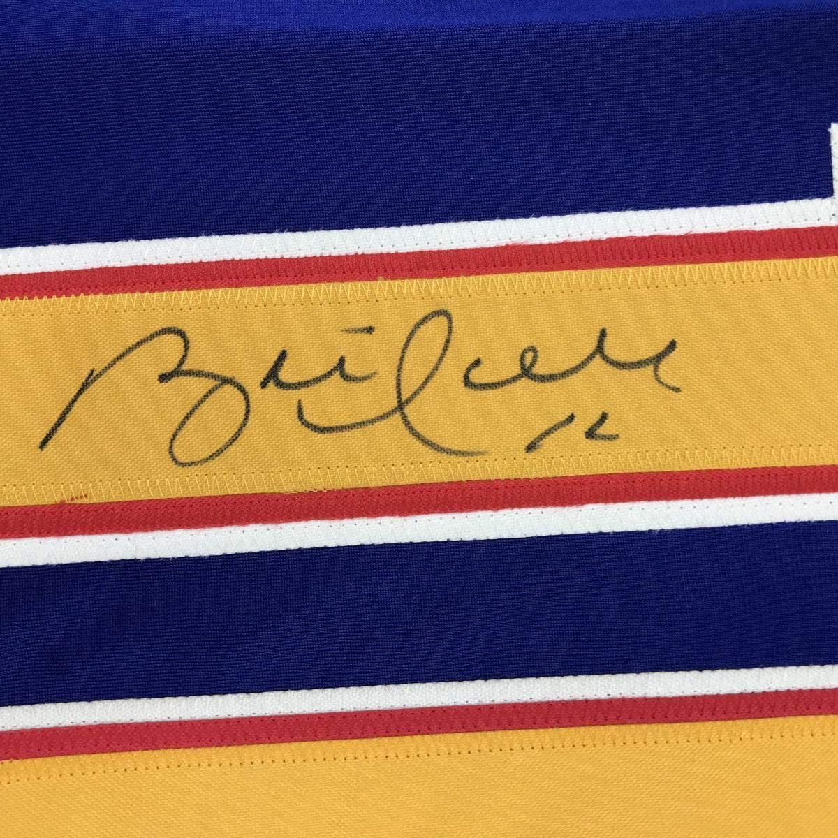 Camiseta de hockey azul de St. Louis de 35 x 39, enmarcada, autografiada y firmada por Brett Hull. Beckett BAS COA.