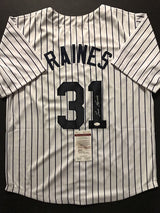 Autographed/Signed Tim Raines New York Pinstripe Baseball Jersey JSA COA
