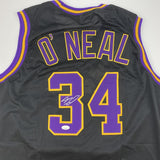 Camiseta de baloncesto negra autografiada/firmada de Shaquille Shaq O'Neal de Los Ángeles LA JSA COA