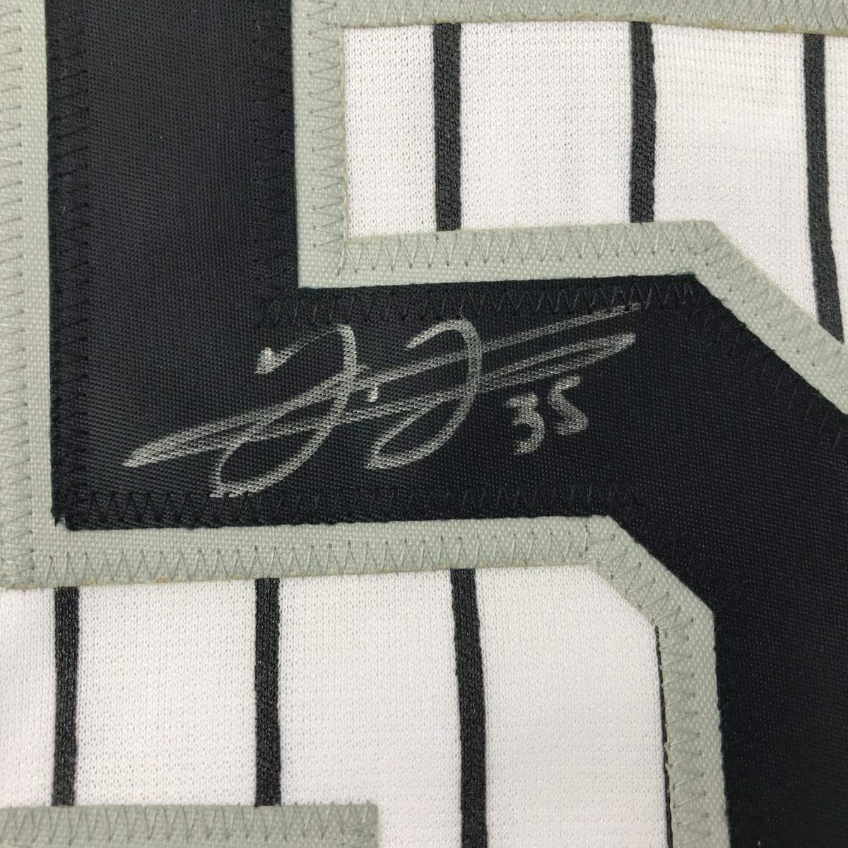 Camiseta de béisbol a rayas de Chicago autografiada y firmada por Frank Thomas (JSA COA)