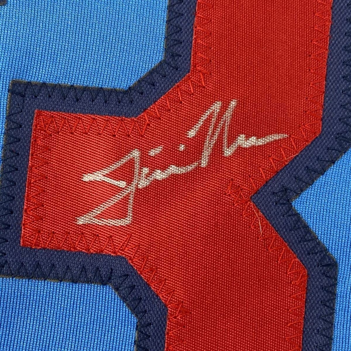 Camiseta de béisbol retro azul de Minnesota de 35 x 39, enmarcada, autografiada y firmada por Justin Morneau (JSA COA)