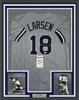 Camiseta de béisbol gris de Nueva York, enmarcada, autografiada y firmada por Don Larsen, 35 x 39, JSA COA