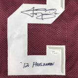 Camiseta de fútbol americano universitario Texas A&amp;M Maroon, enmarcada, autografiada y firmada por Johnny Manziel, número 12 Heisman, 35 x 39, JSA COA