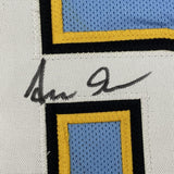 Camiseta de fútbol azul claro de Los Ángeles LA enmarcada, autografiada y firmada por Asante Samuel Jr., 35 x 39, JSA COA