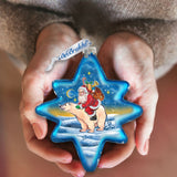 Ride to North Pole Santa Glass Ornament by G. DeBrekht - Christmas Santa Snowman Decor - 755-011