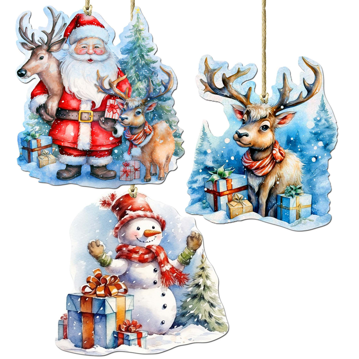 Christmas Is Here Decorative Wooden Ornaments Set of 3 by G. Debrekht - Christmas Decor - 8091028-S3
