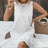 Ladies' Solid Color Vacation Style Hollow Flower Pattern Details Round Neck Off Shoulder Wide Shoulder Strap Mushroom Edge Hanging Pleat Elegant Style Dress - Lootquake