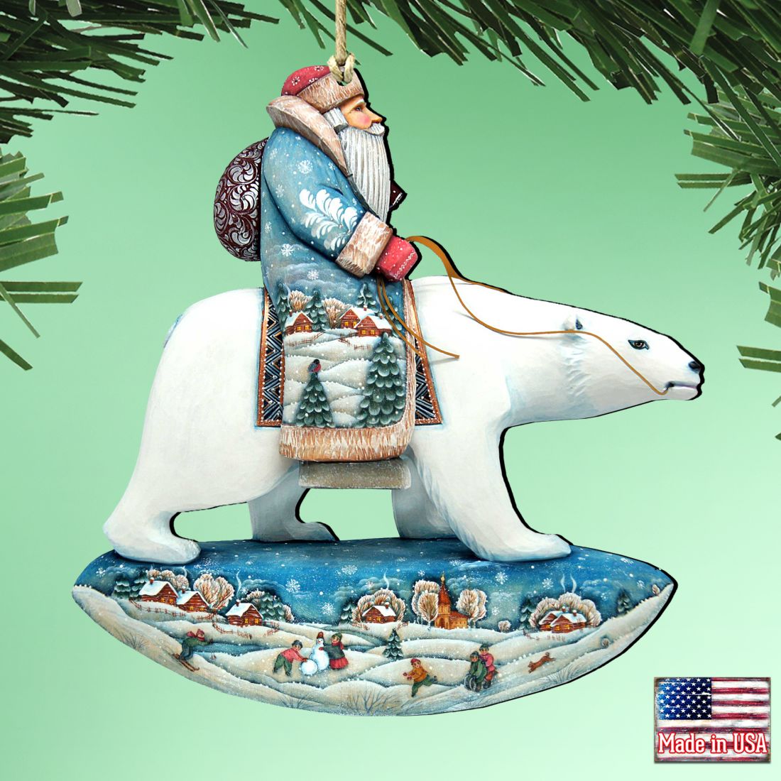 Santa Polar Bear Wooden Ornaments by G. DeBrekht - Christmas Santa Snowman Decor - 8116382