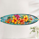Arte mural costero con tabla de surf y flores hawaianas de G. DeBrekht - Decoración navideña costera - 8490121HS