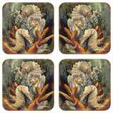 Juego de 4 posavasos de corcho de madera con diseño de caballitos de mar de J. Bergsma - Decoración costera - 8199454C-S4