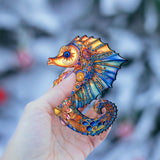 Nautical Christmas Ornaments - Mosaic Seahorse Wooden Ornaments by G.Debrekht Coastal Holiday Decor - 8688191
