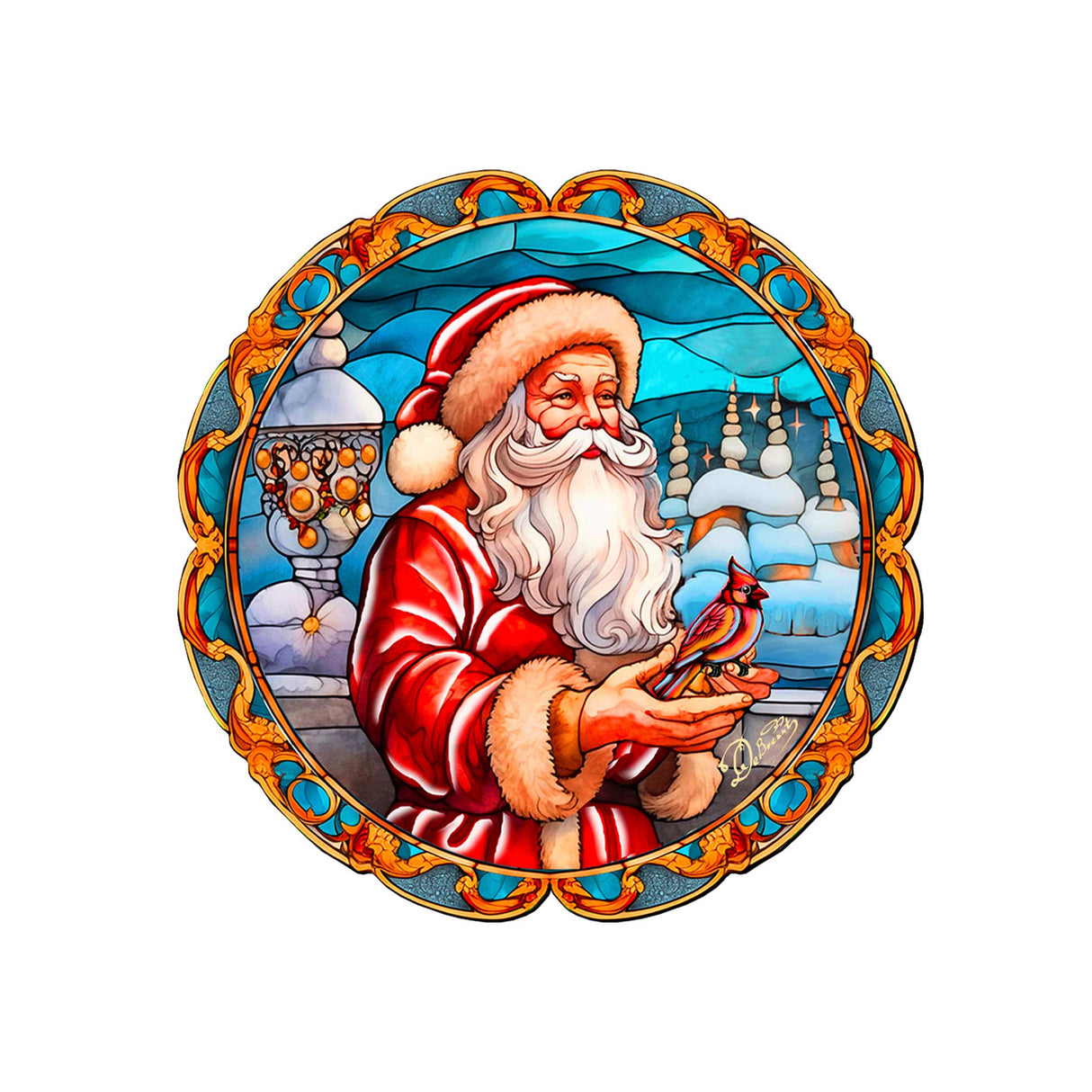 Santa with Red Cardinal Holiday Door Decor by G. Debrekht - Santa Snowman Decor - 8652807H