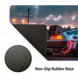 Ultra-Sleek Silvery Sports Car Design Large Gaming Mouse Pad - Extended, Thick, Non-Slip Rubber Desk Mat With Precision Stitched Edges - Washable & Durable