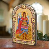Icono sagrado cristiano religioso de madera bañado en oro de San Miguel Arcángel - Decoración inspiradora - 86022