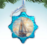 Coastal Decorations  Sailboat Keepsake Glass Ornaments by G. Debrekht - Coastal Holiday Decor - 777401