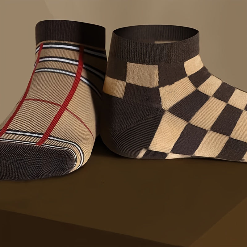 1/5 pares de calcetines de tubo medio elegantes a cuadros para mujer - Mezcla de algodón cómoda y transpirable, ideales para uso diario y atuendos casuales