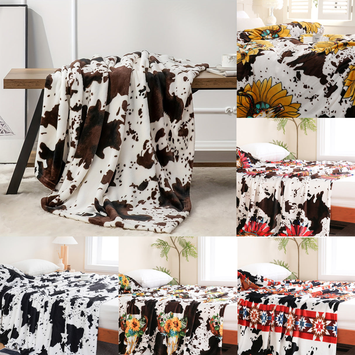 Manta suave y cálida con estampado de vaca, franela ligera y afelpada para sofá, cama, regalo decorativo para el hogar en todas las estaciones.