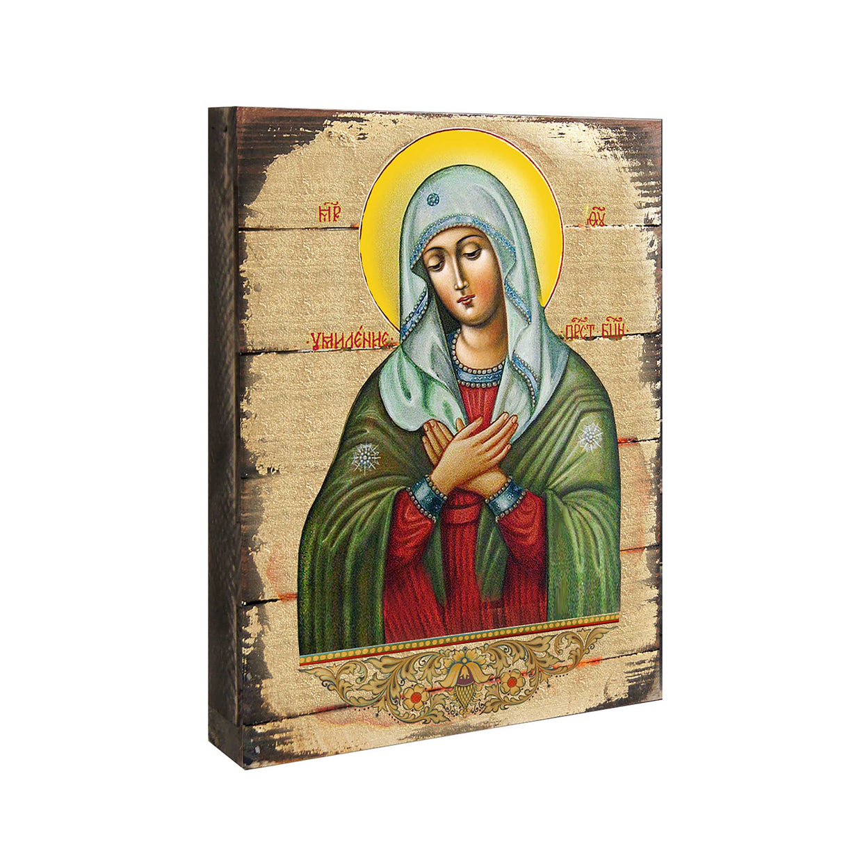 Icono sagrado ortodoxo religioso de madera bañado en oro de la Madre de Dios de la Ternura - Decoración inspiradora - 85012