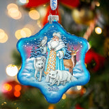 Santa Arctic Story Snowflake Glass Ornament by G. DeBrekht - Christmas Santa Snowman Decor - 754-011B
