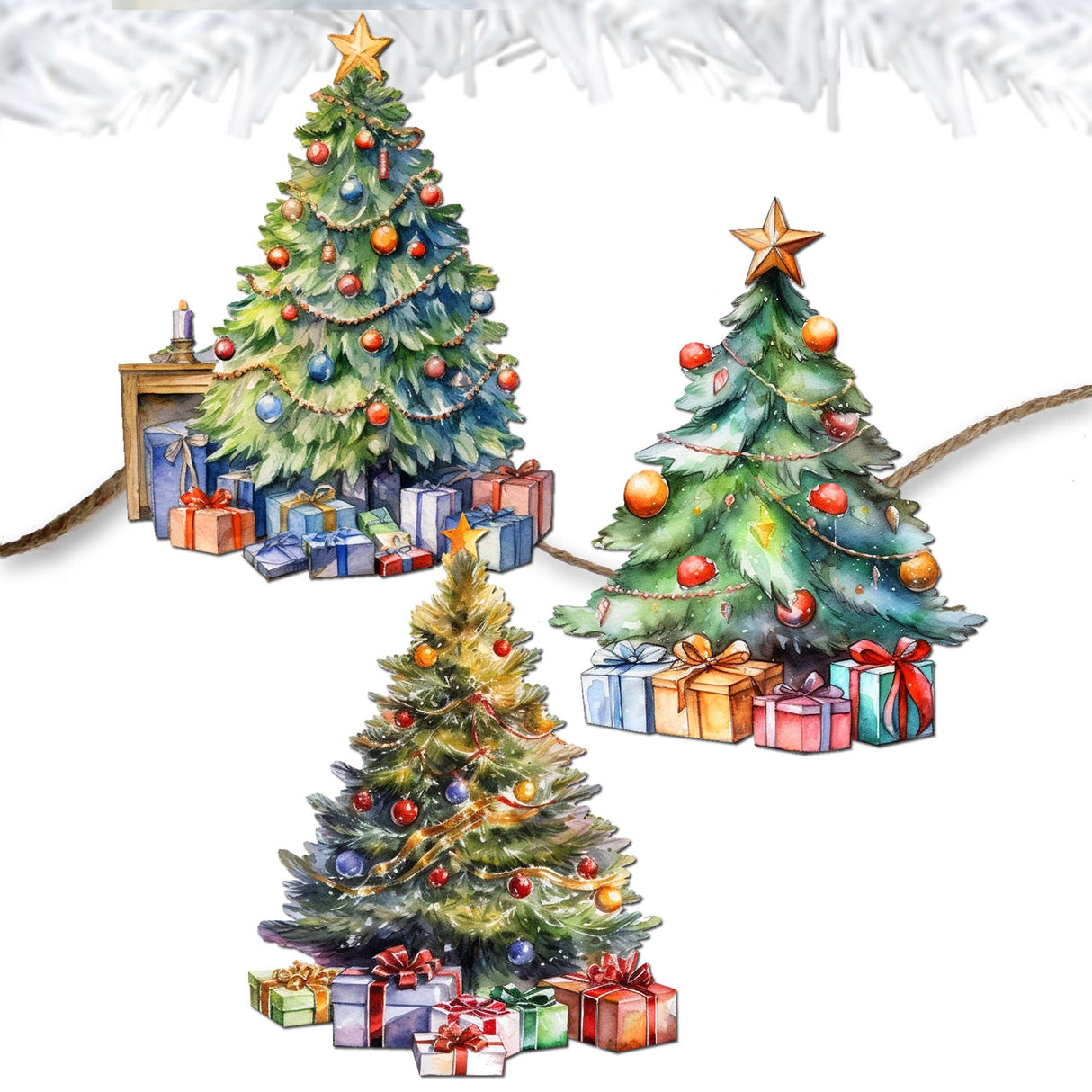 Christmas Tree Decorative Wooden Clip-on Ornaments Set of 3 by G. Debrekht - Christmas Decor - 8091044C-S3