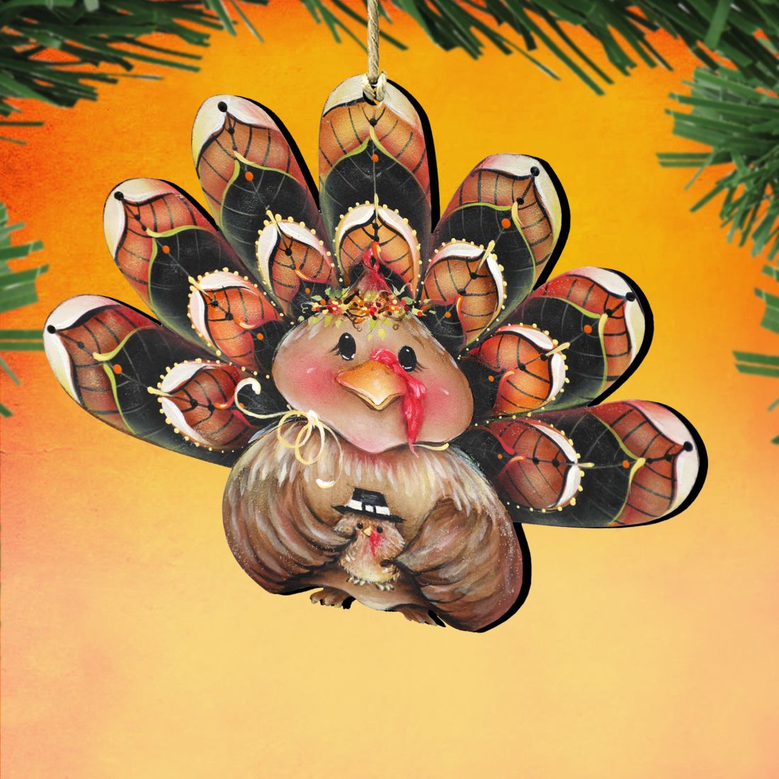 Be Thankful Turkey Sitter Wooden Ornaments by Jamie Mills-Price - Thanksgiving Halloween Decor - 8457702