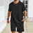 Sports Casual Suit Solid Color Round Neck T-shirt Shorts - Lootquake