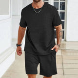 Sports Casual Suit Solid Color Round Neck T-shirt Shorts - Lootquake