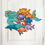 Colgador de puerta costero de sirena tropical - Arte mural costero artesanal de amigos submarinos de G. DeBrekht - Decoración navideña costera - 81985144H