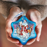 Santa Polar Story Snowflake Glass Ornament by G. DeBrekht - Christmas Santa Snowman Decor - 754-011