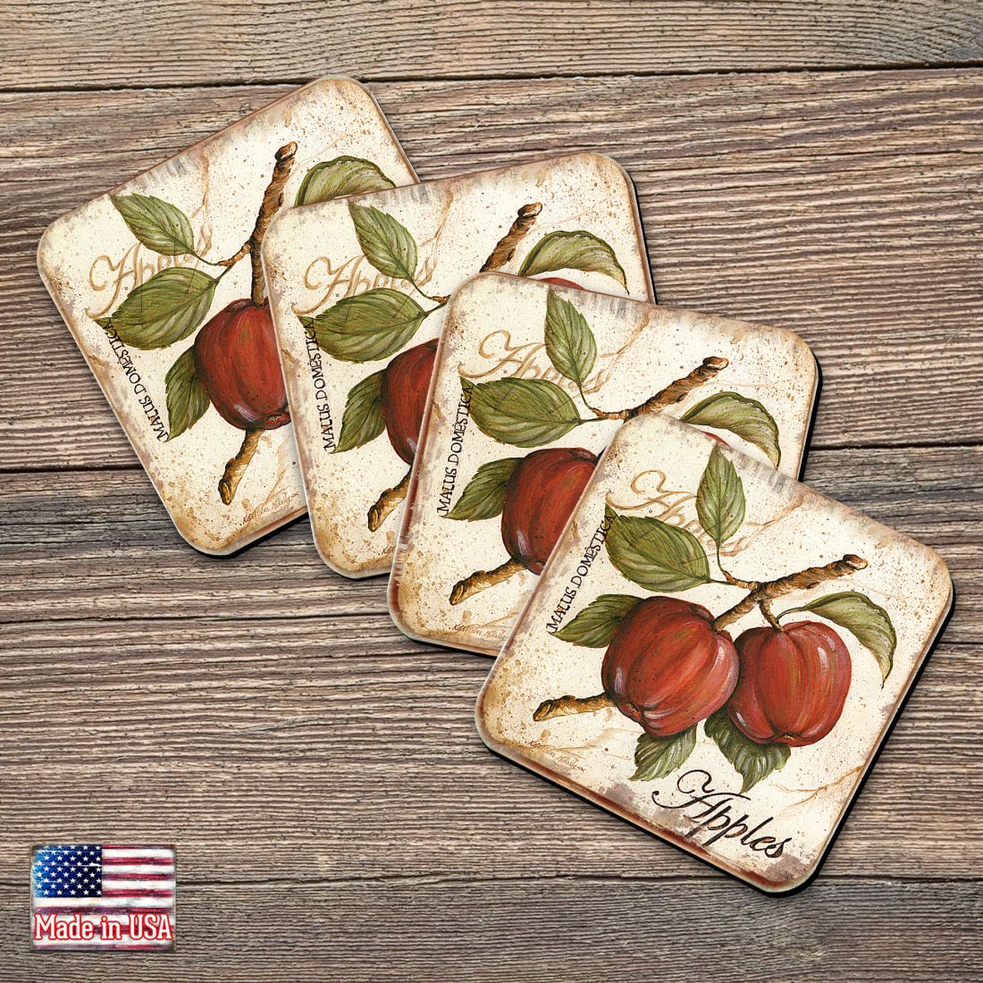 Apples Wooden Cork Coasters Gift Set of 4 by Nature Wonders Nature Wildlife Decor  - 8198633C-S4