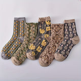 5 Pairs of Ultra-Soft Floral Pattern Womens Mid Tube Socks - Moisture-Wicking, Fashionable & Comfortable - Assorted Designs for Everyday Wear - Stockings & Hosiery Collection