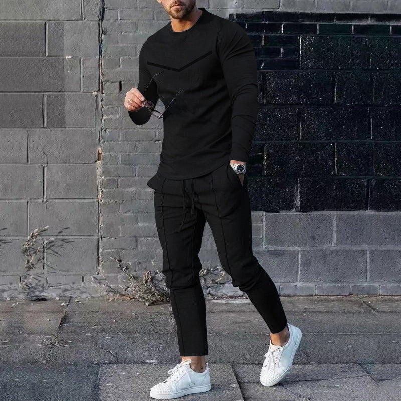 Round Neck Long Sleeve T-shirt Trousers Suit Men - Lootquake