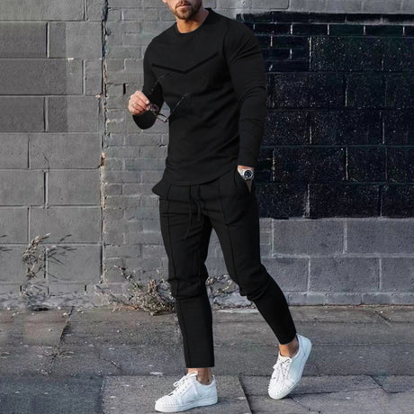 Round Neck Long Sleeve T-shirt Trousers Suit Men - Lootquake