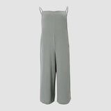 Women's Sleeveless Jumpsuit With Pockets And Adjustable Shoulder Strap Fashion Loose Wide Leg Straight Overalls Summer Beach Trousers - Lootquake