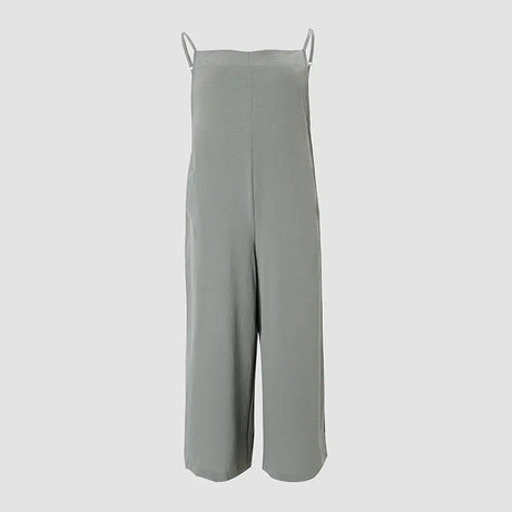 Women's Sleeveless Jumpsuit With Pockets And Adjustable Shoulder Strap Fashion Loose Wide Leg Straight Overalls Summer Beach Trousers - Lootquake