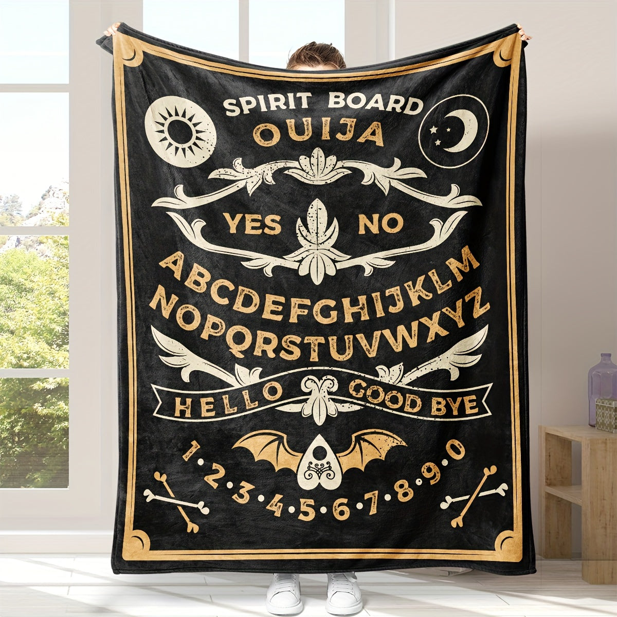 1pc Ouija Spirit Board Design Throw Blanket, Polyester Digital Print, Charming Style, Perfect Birthday Gift, Cozy Nap Blanket