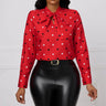 Ladies' Fashionable And Elegant Printed Polka Dot Solid Color Long Sleeved Shirt Top With Elegant Orientation - Lootquake